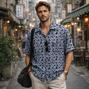 SMOCK Blue Floral Made in Japan Button Up Shirt Top   Mens Size 3 Large